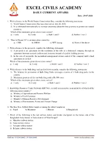 EXCEL CIVILS ACADEMY DAILY CURRENT AFFAIRS Date: 29-07-2020