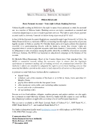 PRESS RELEASE Basic Payment Account – Your Right to Basic