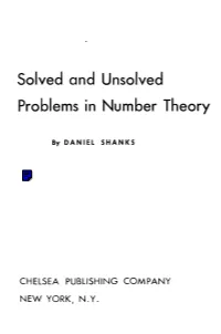 Solved and Unsolved Problems in Number Theory