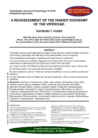 A Reassessment of the Higher Taxonomy of the Viperidae
