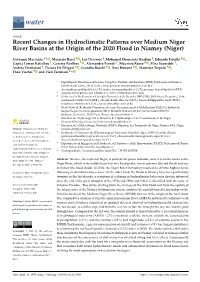 Recent Changes in Hydroclimatic Patterns Over Medium Niger River Basins at the Origin of the 2020 Flood in Niamey (Niger)
