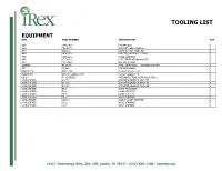 Tooling List