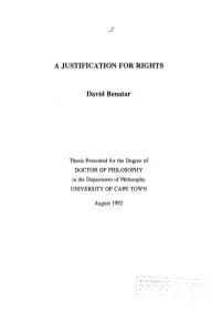 A JUSTIFICATION for RIGHTS David Benatar