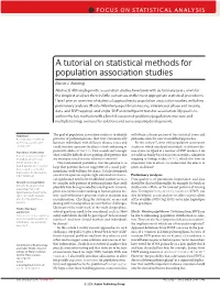 A Tutorial on Statistical Methods for Population Association Studies
