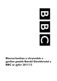 BBC Executive Priorities and Summary Workplan for 2011/12