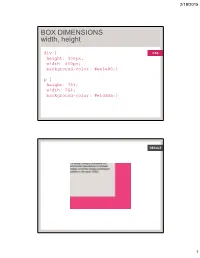 BOX DIMENSIONS Width, Height