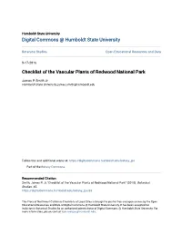 Checklist of the Vascular Plants of Redwood National Park