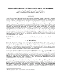 Temperature-Dependent Refractive Index of Silicon and Germanium
