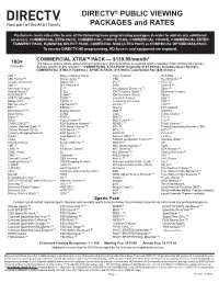 DIRECTV® PUBLIC VIEWING PACKAGES and RATES