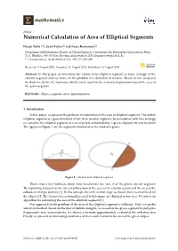 Numerical Calculation of Area of Elliptical Segments