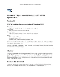 Document Object Model †DOM‡ Level 2 HTML Specification
