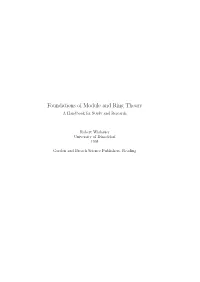 Foundations of Module and Ring Theory a Handbook for Study and Research