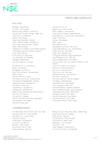 High Line Songlist