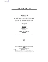 Stop Online Piracy Act Hearing Committee on The