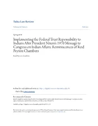Implementing the Federal Trust Reponsibility to Indians After President Nixon's 1970 Message to Congress on Indian Affairs