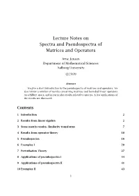 Lecture Notes on Spectra and Pseudospectra of Matrices and Operators