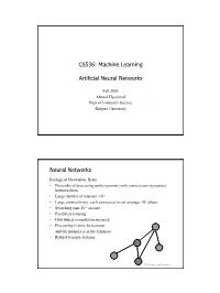 CS536: Machine Learning Artificial Neural Networks