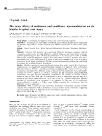 Original Article the Acute E€Ects of Continuous and Conditional