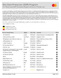 Site Data Protection (SDP) Program the Mastercard SDP Compliant Registered Service Provider List