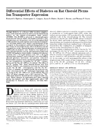 Differential Effects of Diabetes on Rat Choroid Plexus Ion Transporter Expression Richard D