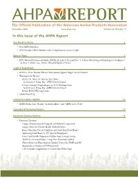 In This Issue of the AHPA Report