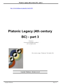 Platonic Legacy (4Th Century BC) - Part 3