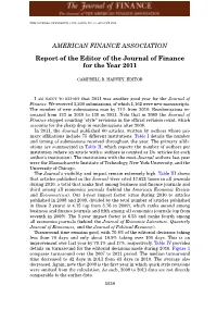 Report of the Editor of the Journal of Finance for the Year 2011