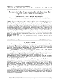 The Impact of Using Gregorian Calendar Dates in Systems That Adapt Localization: in the Case of Ethiopia