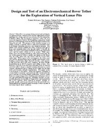 Design and Test of an Electromechanical Rover Tether for the Exploration of Vertical Lunar Pits