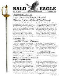 Lane University Sesquicentennial Display Features Colonel Titus' Sword