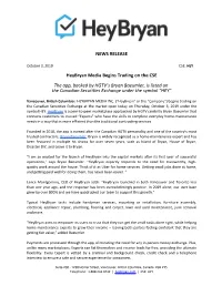 NEWS RELEASE Heybryan Media Begins Trading on the CSE The