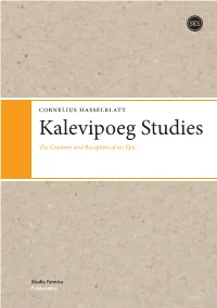 Cornelius Hasselblatt Kalevipoeg Studies the Creation and Reception of an Epic