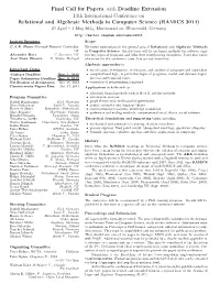 Final Call for Papers, with Deadline Extension 14Th International
