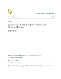 Justice Scalia, Implied Rights of Action, and Historical Practice Anthony J