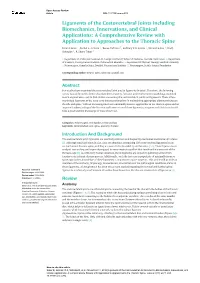 Ligaments of the Costovertebral Joints Including Biomechanics, Innervations, and Clinical Applications: a Comprehensive Review W