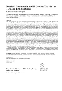 Nominal Compounds in Old Latvian Texts in the 16Th and 17Th Centuries