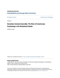 Darwinian Domain-Generality: the Role of Evolutionary Psychology in the Modularity Debate