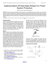 Implementation of Solid State Relays for Power System Protection