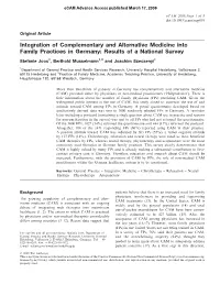 Integration of Complementary and Alternative Medicine Into Family Practices in Germany: Results of a National Survey