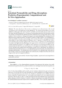 Intestinal Permeability and Drug Absorption: Predictive Experimental, Computational and in Vivo Approaches
