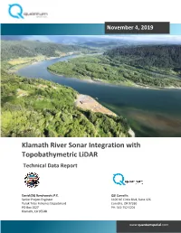 Klamath River Sonar Integration with Topobathymetric Lidar Technical Data Report