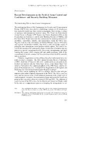 Recent Developments in the Field of Arms Control and Confidence- and Security-Building Measures