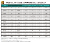 2021 U.S. UPS Holiday Operations Schedule*