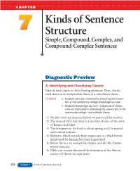 Kinds of Sentence Structure Simple, Compound, Complex, and Compound-Complex Sentences