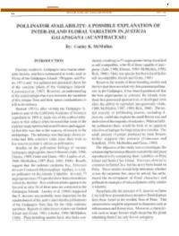 Pollinator Availability: a Possible Explanation of in Inter.Island Floral Variation "Iuszcia Gai-Apagan a (A Cantha Ceae)