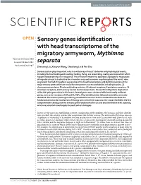 Sensory Genes Identification with Head Transcriptome of the Migratory