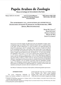 The Advertisement Call, Color Patterns and Distribution of Ischnocnema Izecksohni (Caramaschi and Kisteumacher, 1989) (Anura, Brachycephalidae)