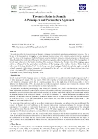Thematic Roles in Somali: a Principles and Parameters Approach