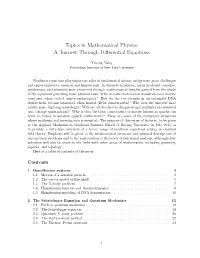 Topics in Mathematical Physics: a Journey Through Differential