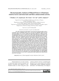 Chromatographic Analysis of Ethanol Extract of Funtumia Elastica Leaves and Stem Bark and Their Antimicrobial Activity